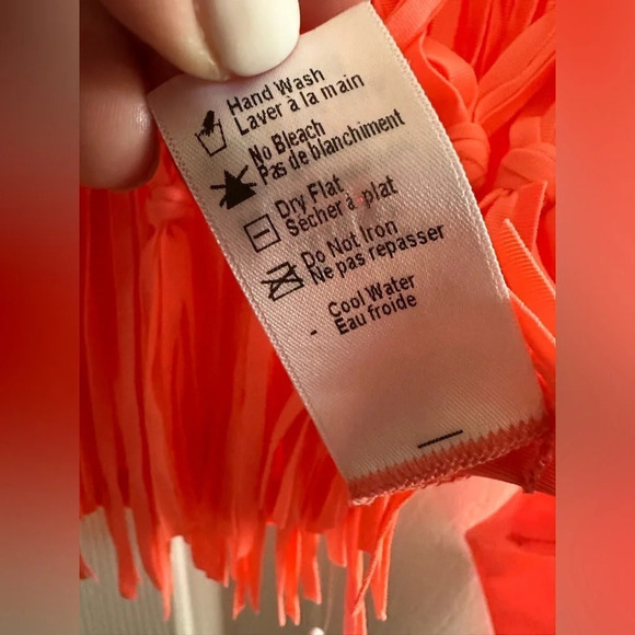 L Space l*space ELECTRIC CORAL Dolly Knotted Fringe Bateau Bikini Top Neon Sexy - Picture 6 of 9